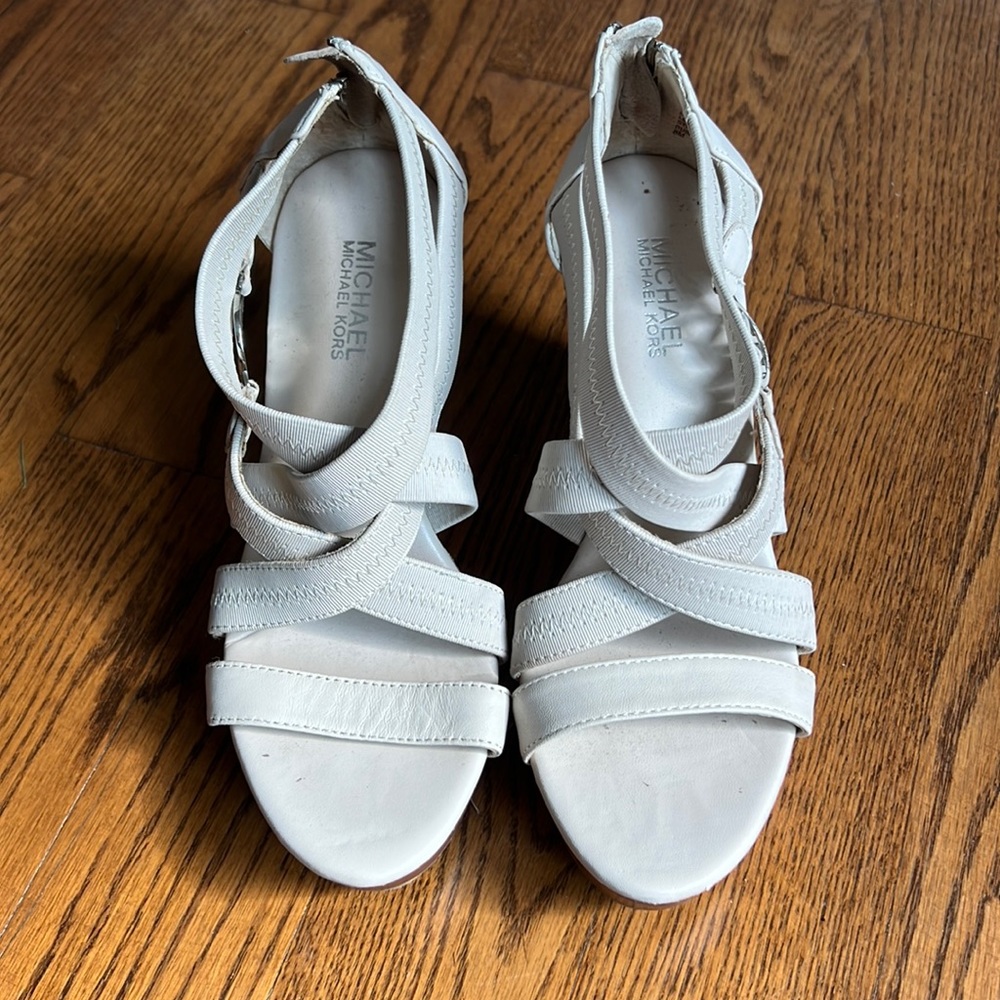 Womens white Michael Kors wedge sandals size 8
